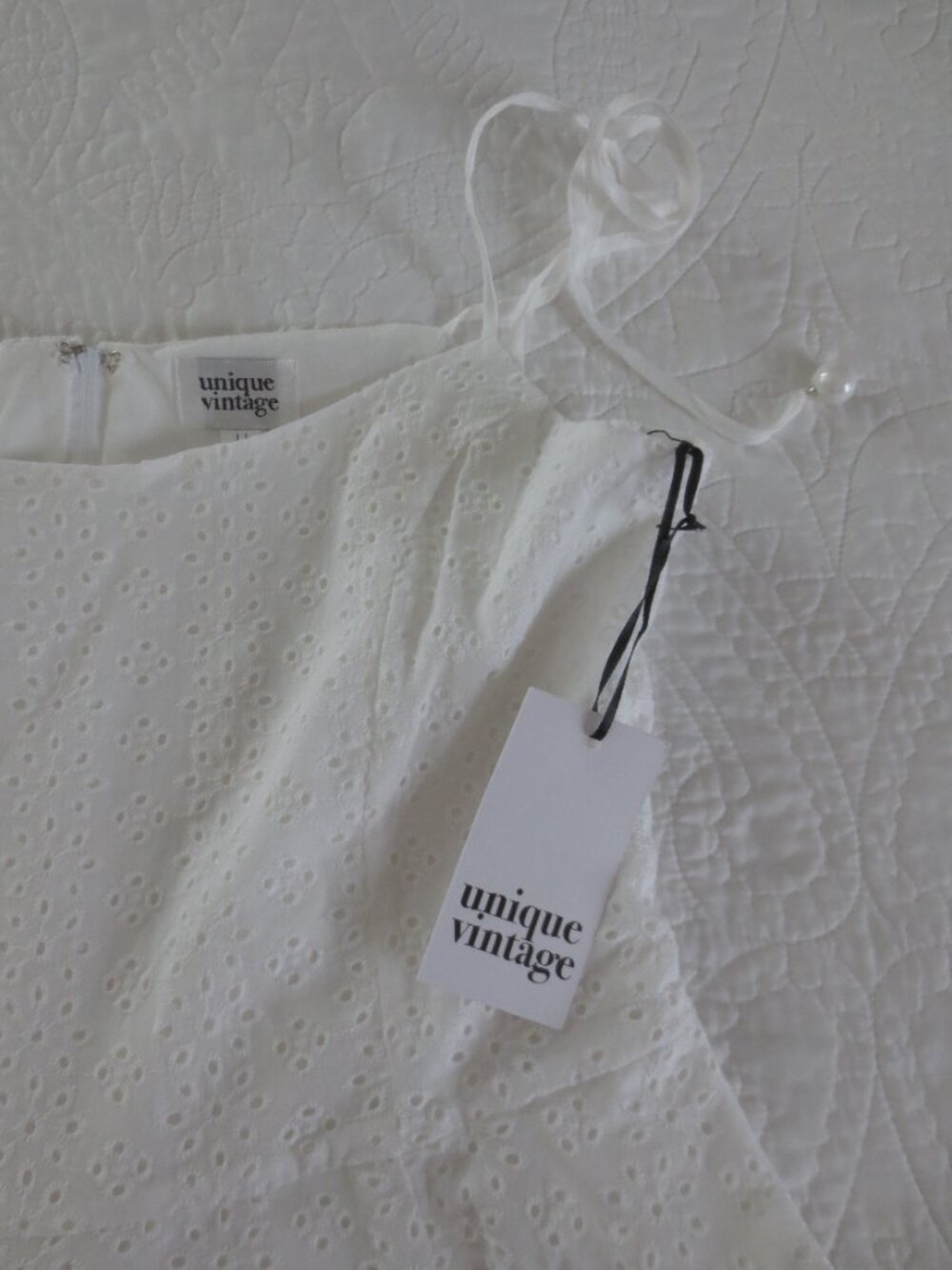 Unique Vintage Cottage Core White Fit & Flare Cotton Dress - Picture 9 of 13